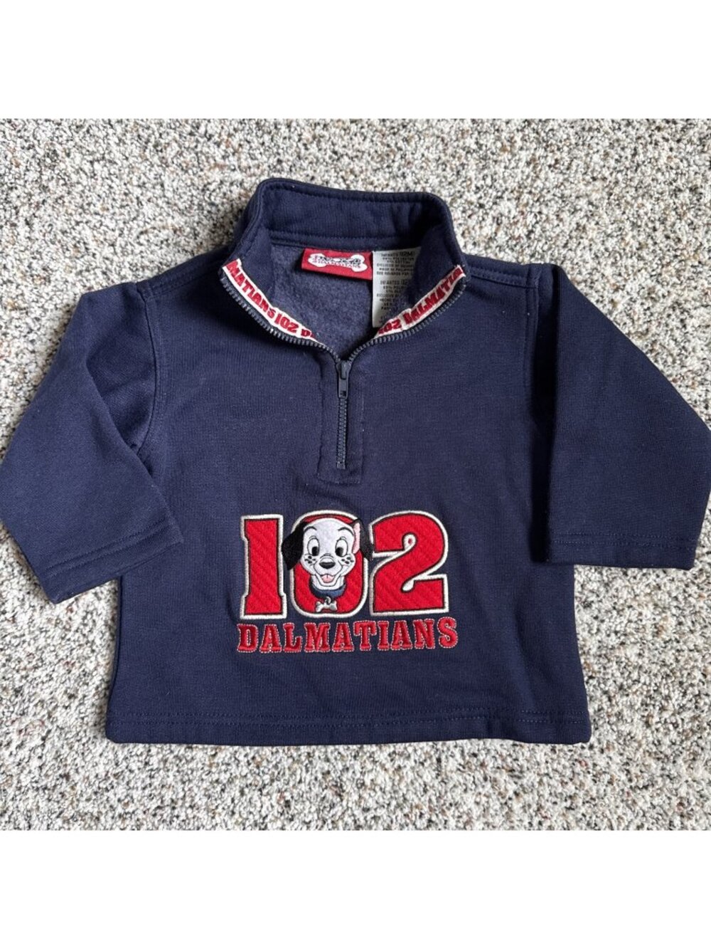 Vintage Disney 102 Dalmatians Pullover Top 1/2 Zip Sweatshirt Size 12 Months